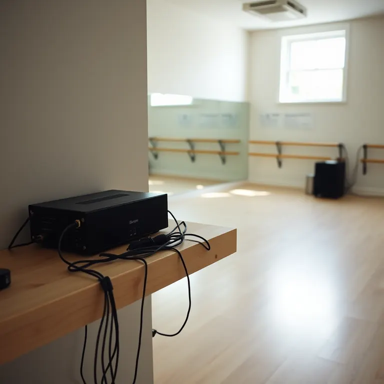 La sala mitjana amb l'equip de so en una lleixa
